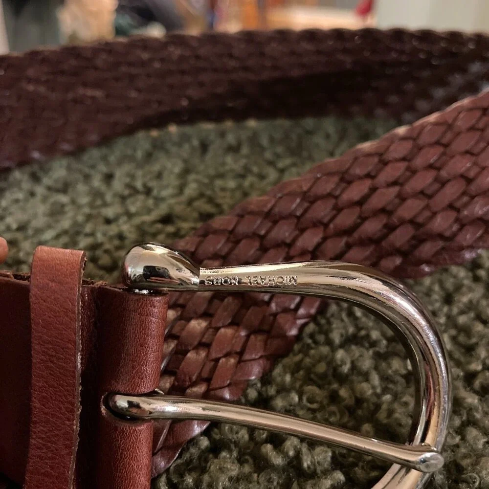 Michael Kors Braided Woven Leather‎ Brown Belt w/silver buckle Size SM (29